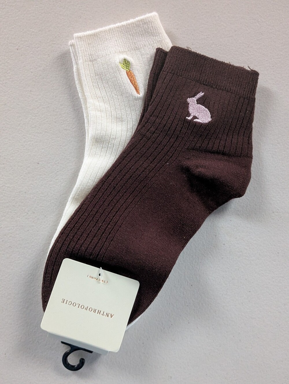 Anthropologie Women's Brown and Cream Rabbit & Carrot Crew Socks